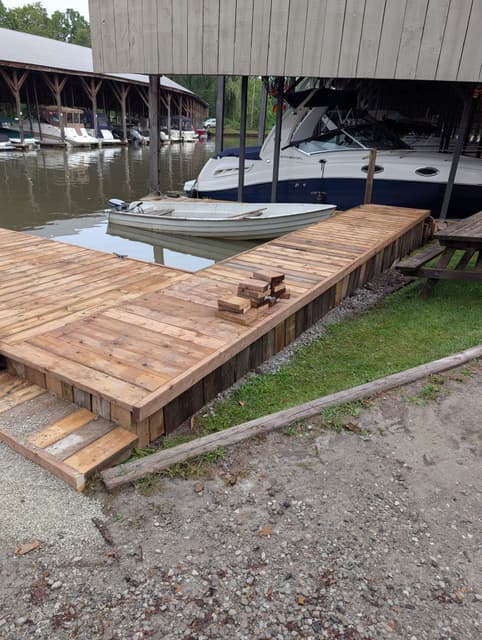 Stepped landing built into the end of the new dock decking. — Georgian Bay, Ontario